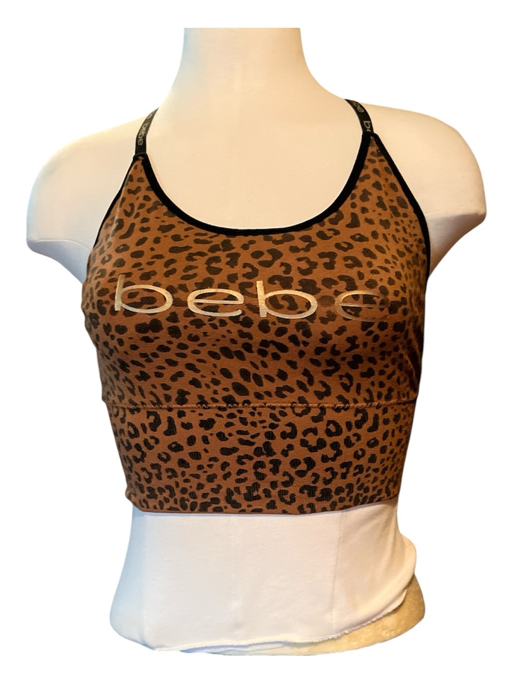 bebe Brown Leopard Print Logo Bralette Crop Top